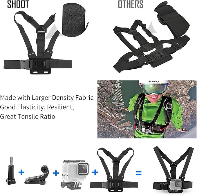 4-in-1 Sports Action Camera Accessories Kit for GoPro Hero 13/12/11/10 | for SJCAM SJ4000 SJ5000 SJ6000 for AKASO Cameras Chest Strap + Head Strap + Floating Grip + Pouch - Image 3
