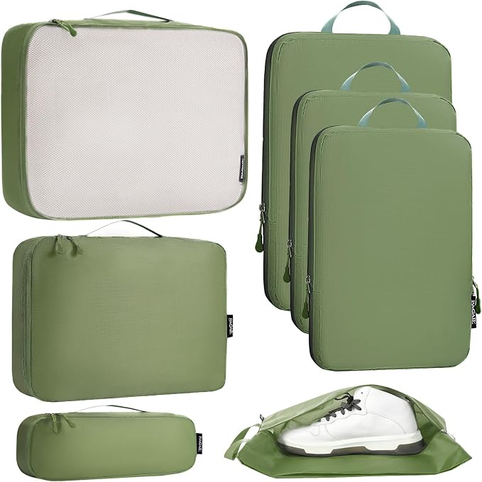 Bagail Ultralight Compression Cubes 7 Set - 3 Packing Cubes, 3 Organizers, and 1 Shoe Bag by BAGAIL
