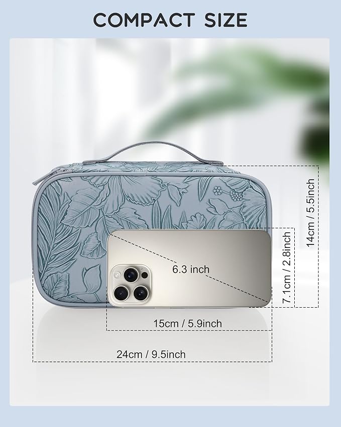 Relavel Cute Makeup Bag for Girls, Portable PU Leather Cosmetic Bag | Dual-layer Makeup Pouch with Brush Holder, Multi-Functional Preppy Toiletry Organizer for Travel, Daily Use - Flora Butterfly - Image 3