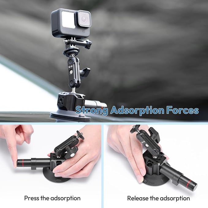 Ulanzi SC-01 Heavy-Duty Suction Cup Mount for Camera/Phone/Accessory (3"), Pump-actived Vacuum Suction Cup Mount, Magic Arm Phone Holder Action Cam Adapter Car Boats Windshield Window Mount - Image 2