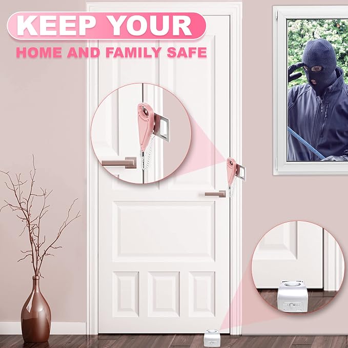 4 Pack Portable Door Lock, Hotel Travel Door Lock Security for Home, Pink | Hotel Safety Device for Door Security, Portable Lock for Hotel Room, Apartment, College Dorm and Travel, Pink - Image 6