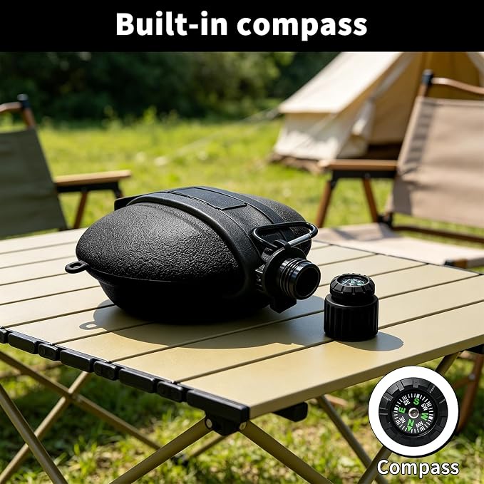 Premium Collapsible Water Bottle for Travel - 580ML Foldable & Portable with Compass/Hook, Food Grade Material - Ideal for Hiking, Camping (Black) - Image 5