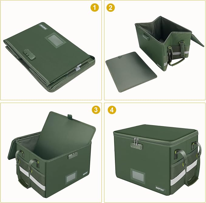 ENGPOW File Box with Lock, Fireproof Document Box with Zipper Lid, Collapsible File Storage Organizer Filing Cabinet with Handle, Portable Home Office Safe for Hanging Letter/Legal Folders, Green - Image 9