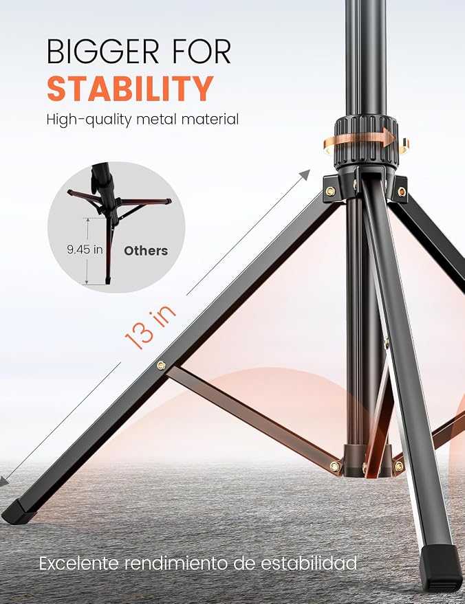 71'' Phone Tripod Stand, Extendable Reinforced Aluminum Phone Stand with Wireless Remote, Stable Cellphone Tripod (210cm-Black) - Image 3