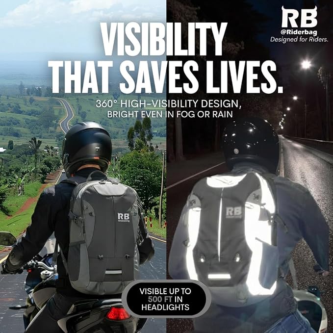 Reflective Motorcycle Backpack, Hi Viz Commuter Riding Bag | Designed by Riders for Everyday Rides with Laptop Compartment and Helmet Net. Built to Help You Be Seen. - Image 8
