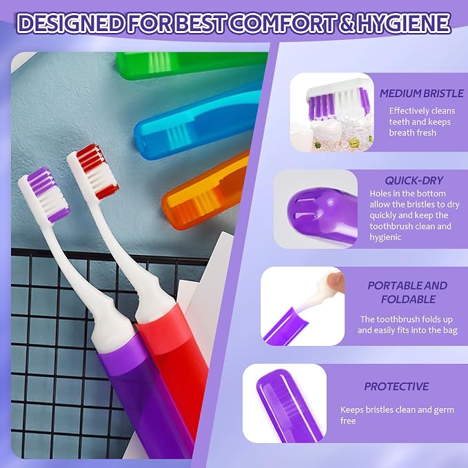 Toothbrush Travel Case, Travel Toothbrush Silicone Collapsible Toothbrush Cup, Travel Toothbrush Set Suitable for Business Camping Travel or Daily Use (Purple) - Image 4