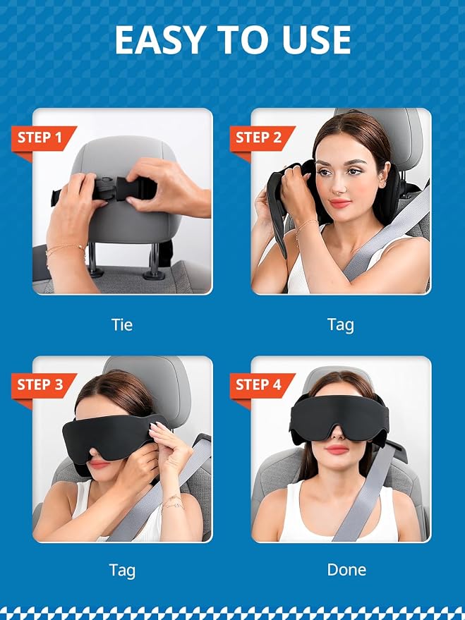 SARISUN Travel Pillow for Car Trip, Head Strap for Headrest with 3D Eye Mask - Image 7