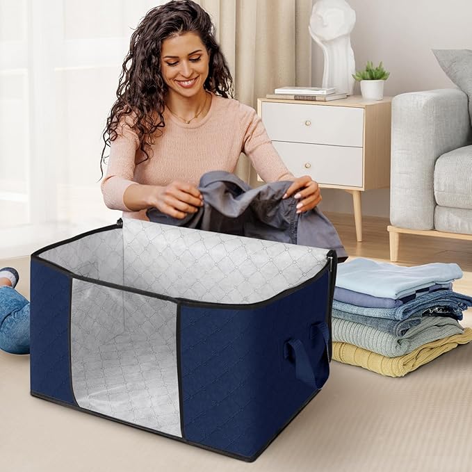 6 Pack Storage Bags for Clothes Blanket Storage Bins with Lids | Foldable Closet Organizers with Zippers,Window and Handles,Fabric Storage Bins for Sweater,Comforter,Bedding,Dorm essentials - Image 3