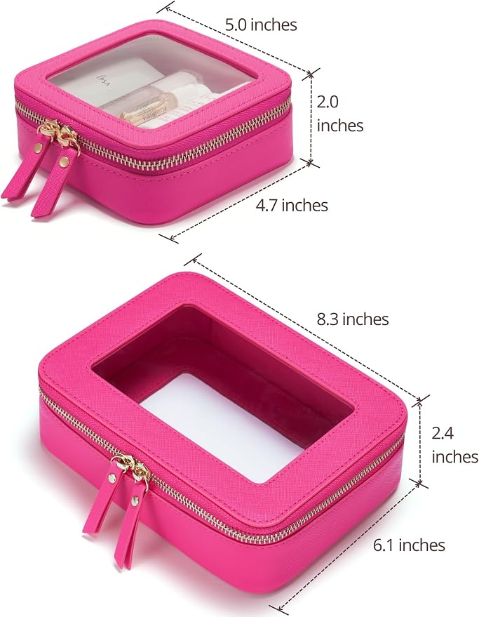Clear Makeup Case Toiletry Bag Travel Medium Clear Cosmetic Bag with Zipper, Make Up Bag Organizer Traveling TSA Approved Transparent Bag Car for Essentials, Mini & Medium, Hot Pink - Image 2