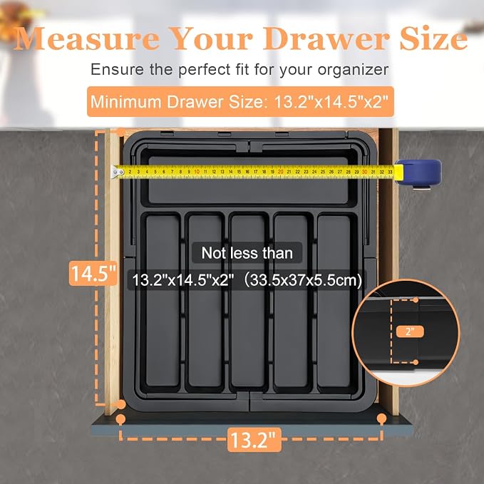 Silverware Organizer Expandable Kitchen Utensil Drawer Organizer Large BPA Free Adjustable Cutlery Silverware Tray for Spoons Forks Knives Storage Divider for Kitchen Flatware 6-9 Slots Black - Image 6