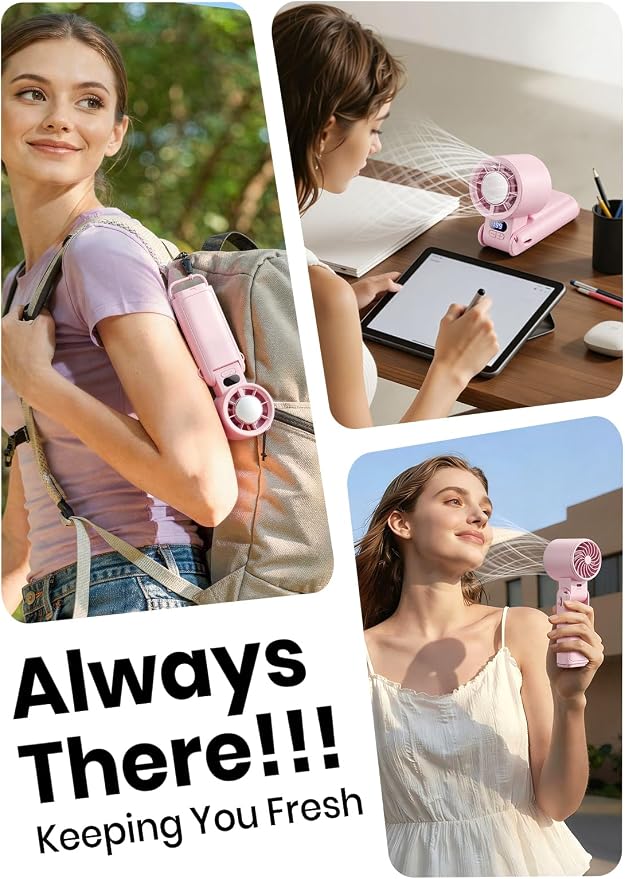 Portable Handheld Turbo Fan, 1-199 Speed Adjustable, Pink | 4 IN 1 Pocket Design with LED Display, High-Power Motor, Rechargeable Battery, Mini Fans for Indoor/Outdoor/Travel/Work - Image 5
