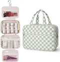 Narwey Hanging Travel Toiletry Bag for Women Checkered Makeup Bag Organizer Cosmetic Make up Toiletries Bag for Travel Essentials Accessories (Mint Green Checkerboard, Large) by Narwey