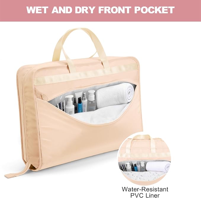 VS VOGSHOW Hanging Suitcase Organizer, 5 in 1 Foldable Travel Storage Bag for Women, Portable Packing Cube Closet with Compartments for Clothes (Beige) - Image 6