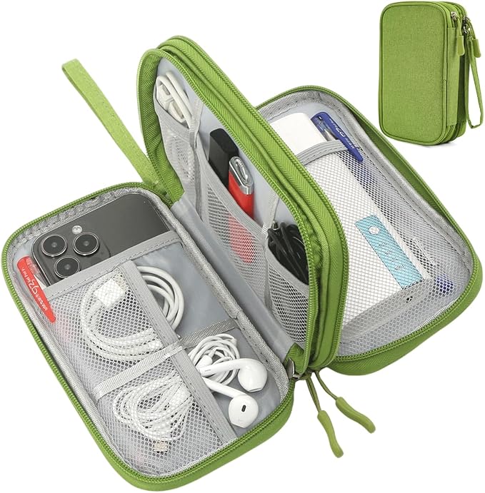 CAAORDKSO Electronic Organizer Travel Cable Accessories Bag, Tech Pouch Electronic Organizer Case, Travel Essentials for Cable, Cord, Charger, Phone, SD Card, Power Bank, Earphone (Grass Green,Medium) by Unknown
