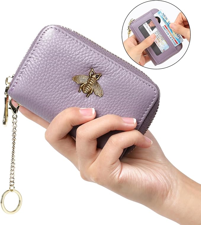 imeetu RFID Credit Card Holder, Small Card Wallet Women, Leather Card Case | Genuine Leather Women's Card & id Cases, Change Coin Purse with Zipper Keychain id Window, 20 Colors & 3 Styles, Daily, Gifts - Image 6