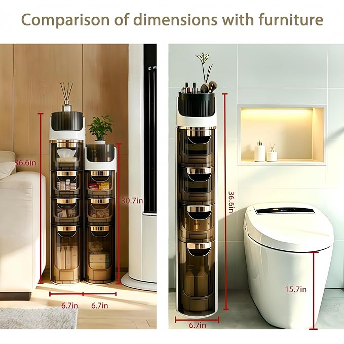BGYMF 4-Tier Narrow Slim Bathroom Storage Cabinet,Movable,White | ABS and PP,with Wheels and Drawers,Large Storage Capacity,Water Resistant,Toilet Paper Holder,for Small Spaces - Image 2