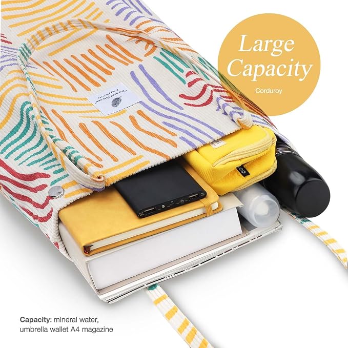 LHMTQVK Corduroy Tote Bags for Women, Large Capacity Tote Purse Reusable Grocery Shoulder Bag with Inner Pockets - Image 4