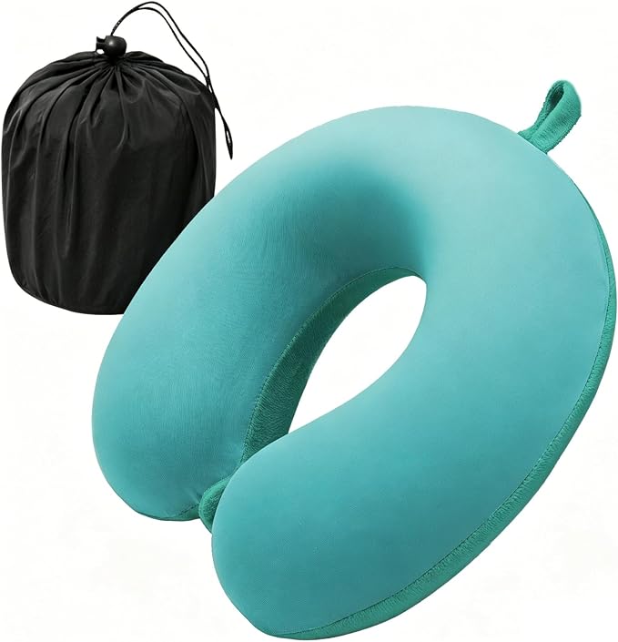 Travel Pillow, Memory Foam Neck Pillow for Traveling, U Shape Airplane Portable Flight Pillow Adult Travel Neck Pillow for Plane Train Car Home Office (Blue Turquoise) by Unknown