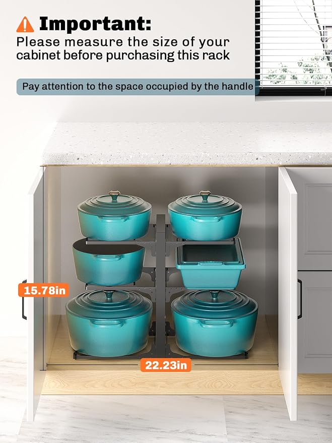 MUDEELA 6-Tier Heavy Duty Pots and Pans Organizer under Cabinet, 13.78" H | Work as a Single or Double-sided, Adjustable Pot Rack for Frying Pan, Cast Iron Skillet, Fits Various Cookware up to 12" - Image 2