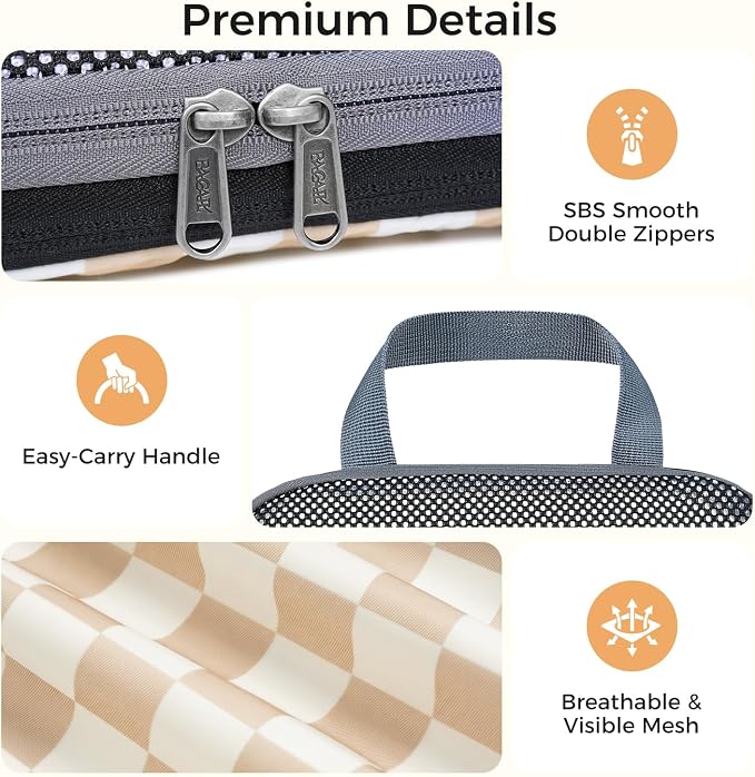 BAGAIL 4 Set/6 Set/8 Set Compression Packing Cubes Travel Accessories Expandable Packing Organizers (Half Mesh, 6-Khaki Checkered) - Image 4
