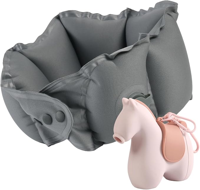 Inflatable Travel Neck Pillow Built-in Pump & Cute Storage Bag | Adjustable Cervical Support Travel Pillow For Airplane, Train, Office, And Long Trips. Hygienic Fabric (Pink) by Tearom