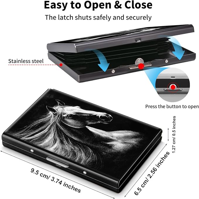 Metal Wallet,Credit Card Holder for Women Men,RFID Blocking Card Holder Wallet Mini Slim Aluminum Wallet ID Case Hard Card Case Business Card Holder Case,White Horse Black - Image 5