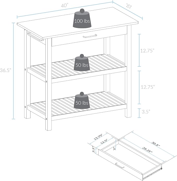 Casual Home Kitchen Island with Solid American Hardwood Top, Walnut&black - Image 6