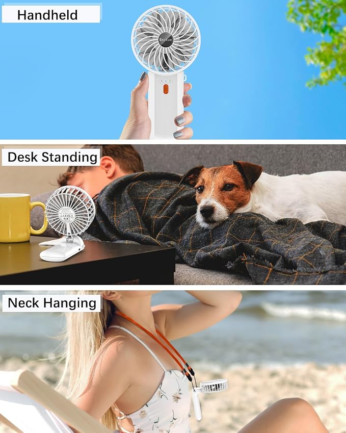 Portable Fan Handheld Fan, Mini Hand Held Fan, 6-15H Cooling Small Personal Fan, 180° Foldable Mini Desk Fan with 4 Quiet Speed, Neck Fan w/Lanyard for Kids Women Men Travel Outdoor Office, White - Image 3