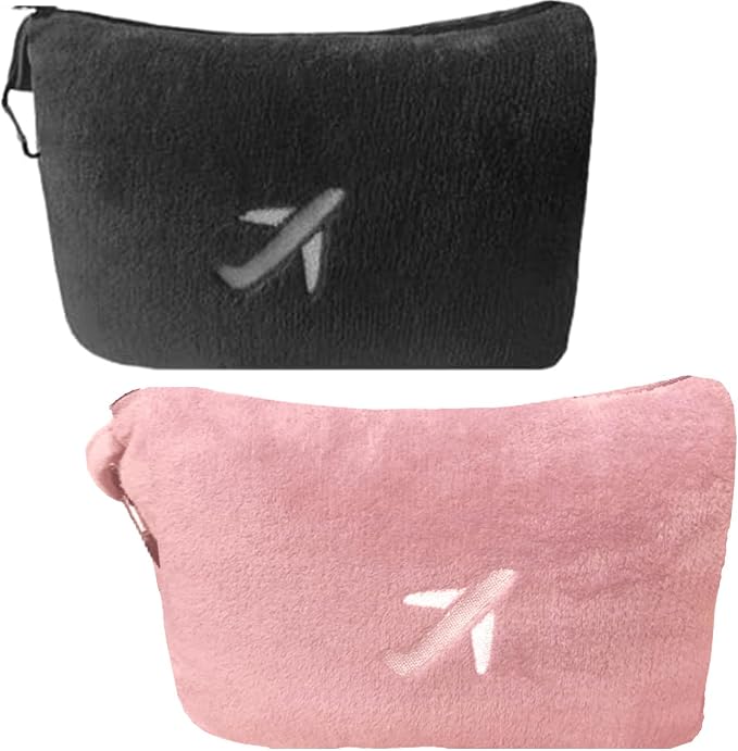 BlueHills Soft Travel Blankets Mini Value Pack Set of 2 - Premium Airplane Travel Essential Flight Blanket Throw in a case with Strap Compact for Car Plane Travel Gift – Pink and Black by BlueHills