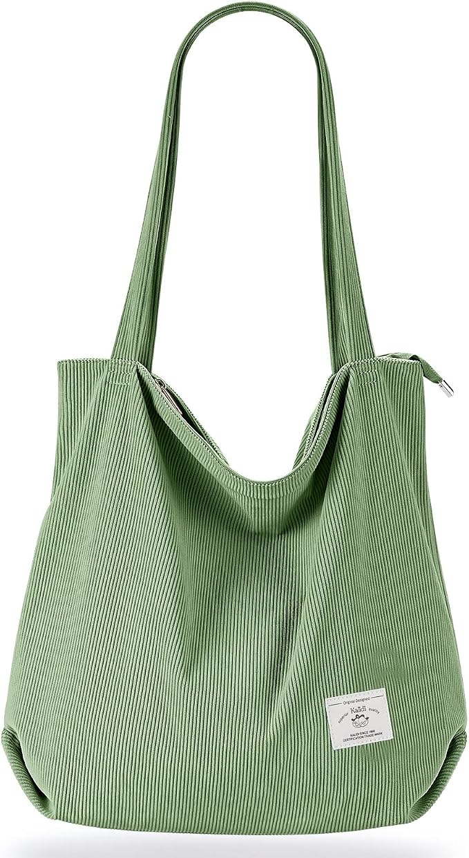 KALIDI Women Corduroy Tote Bag Zipper Casual Tote's Handbag Big Capacity Shoulder Bag with Pockets by KALIDIFANCYFOREST