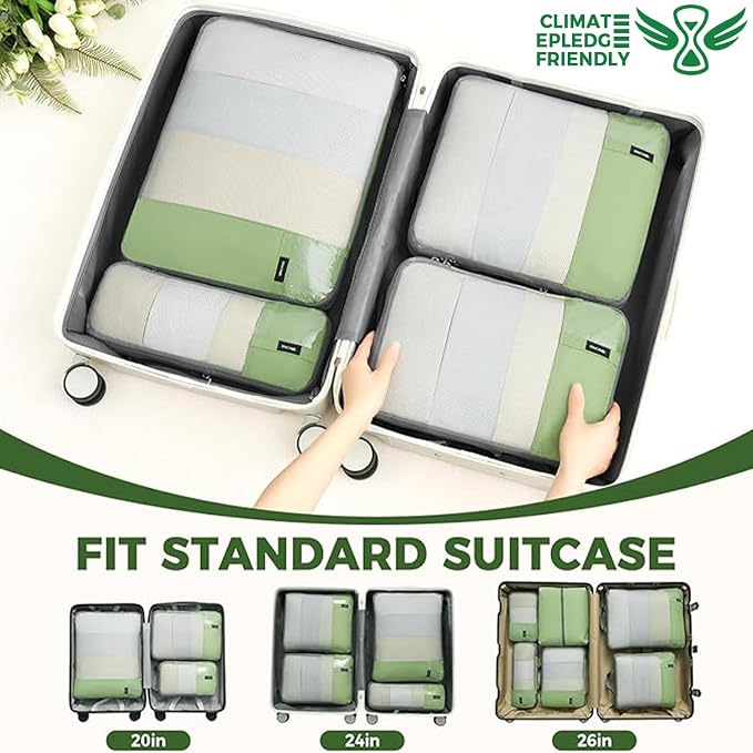 BAGAIL Lightweight Compression Packing Cubes for Travel, 6 Set,Matcha Green | Salis Nylon Fabric,Anti-Tearing,Save Space,SBS Zippers,Packing List,PVC Tag Pocket,Custom Labels,Visible Mesh,Portable Handel - Image 8