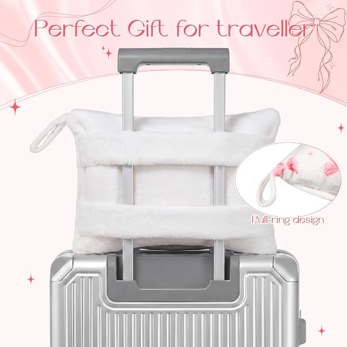 Pink Blue Bow Travel Blanket Airplane and Pillow Compact 2 in 1 Soft Fleece Travel Blanket and Pillow Set with Luggage Sleeve Backpack Clip Compact Airplane Essentials Gifts, 40"x60" (Pink) - Image 4