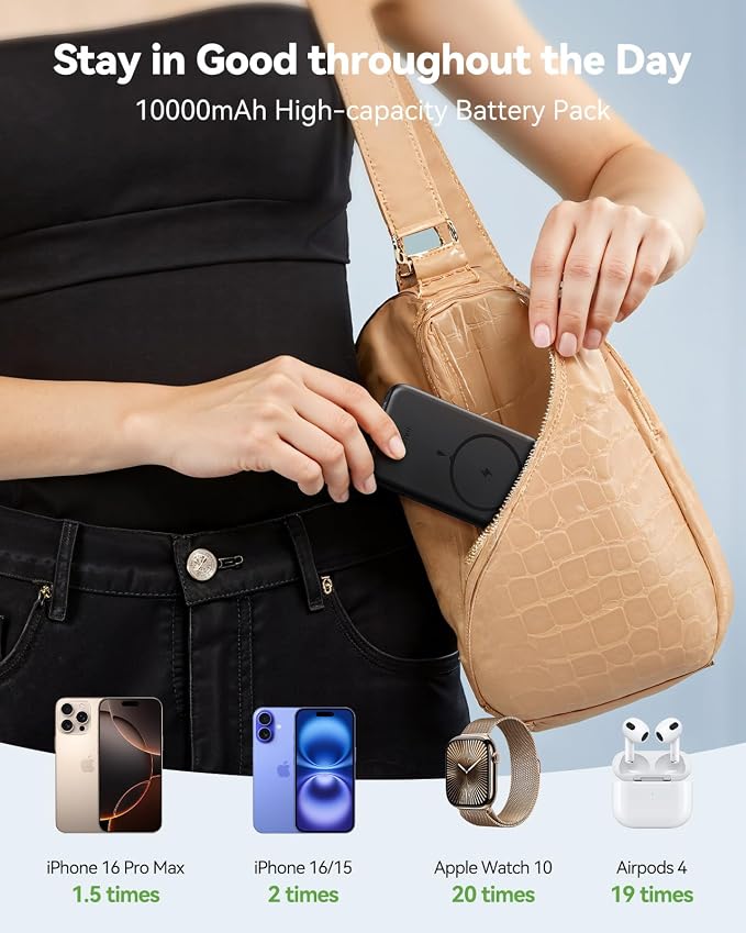 Magnetic Portable Charger for iPhone & Apple Watch, 10000mAh Wireless Power Bank USB-C Fast Charging with Stand for iPhone Air/17/16/15/14/13 Series & iWatch, Travel Essential for Magsafe Battery Pack - Image 4