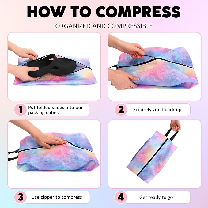 6 Pcs Travel Shoe Bags with Zipper Nylon Portable Waterproof Suitcase Shoe Organizer Packing for Golf(L,Watercolor) - Image 4