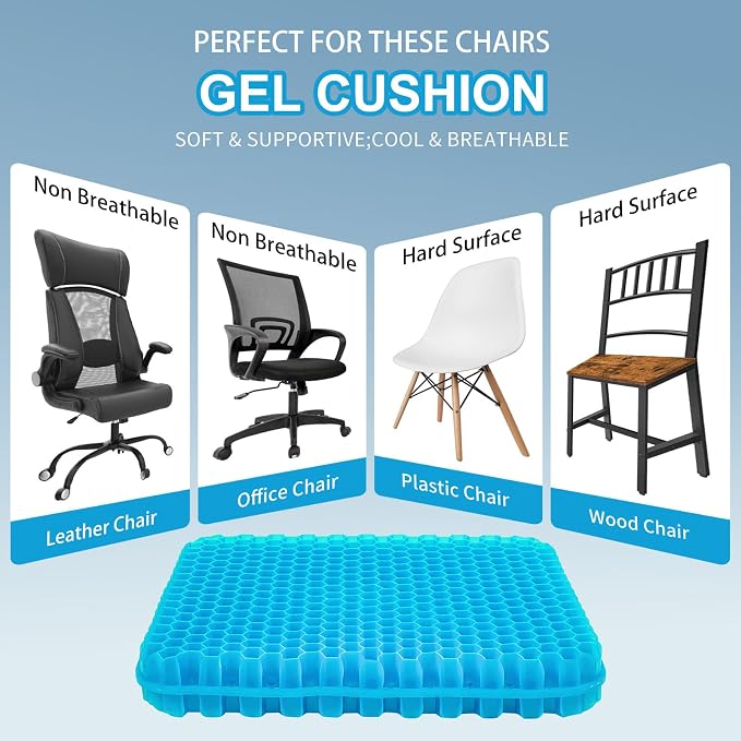 Gel Seat Cushion for Long Sitting - 16.5" x 14.5" x 2.4" (Extra Thick＆Soft) | Zero Gel Cushions for Pressure Relief, Honeycomb Gel Seat Cushion, Ergonomic Silicone Seat Cushion for People Over 180 lbs - Image 5