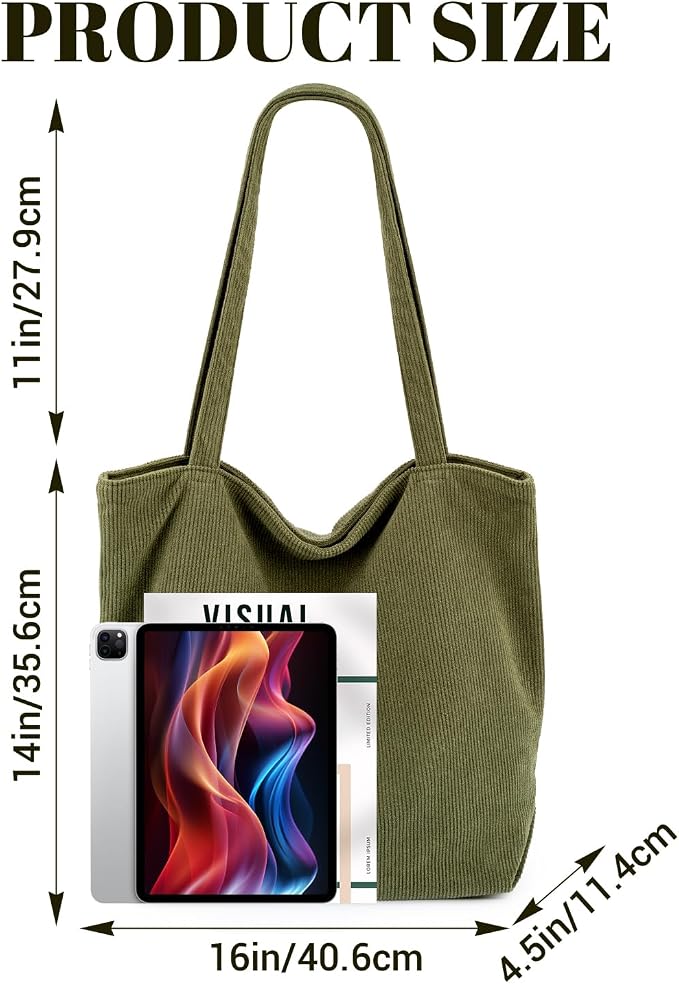 Iioscre Corduroy Tote Bag for Women,Hobo HandBags with Zipper | Large Capacity Casual Shoulder Bag with Inner Pockets for Shopping Work Daily Travel. - Image 4