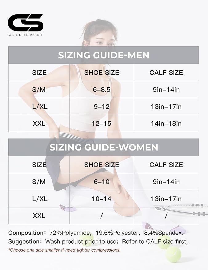 CS CELERSPORT 3/4 Pairs Compression Socks for Men Women Size 6-12 | Knee High Support Socks for Running Nurses Pregnancy Travel Daily Wear - Image 4