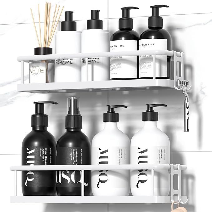 Shower Caddy Adhesive, Rustproof Shower Organizer, Large Capacity Shower Shelves for Inside Shower, No Drilling Bathroom Organizers and Storage for Home Decor （2 Pack White） - Image 9
