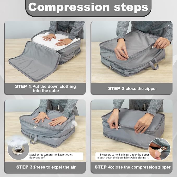 Packing Cubes for Travel Packing Organizers Compression Travel Cubes, Grey | Compression Packing Cubes Luggage Suitcase Organizer Bags Compression Bags for Travel Accessories - Image 6