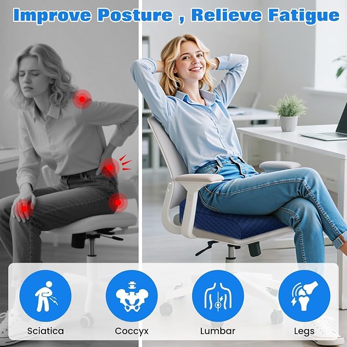 Seat Cushion, Office Chair Cushion, Chair Pad, Large, Blue, X-Large | Memory Foam, Washable Cover, Non-slip Bottom, Portable Handle, for Office, Home and Car - Image 6