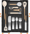 Lifewit Expandable Silverware Drawer Organizer, Utensil Tray for Kitchen | BPA Free Flatware Cutlery Holder, Adjustable Plastic Storage Spoons Forks Knives, 8.9-14.3 x 11.3-19.4 x 1.7", Black by Lifewit