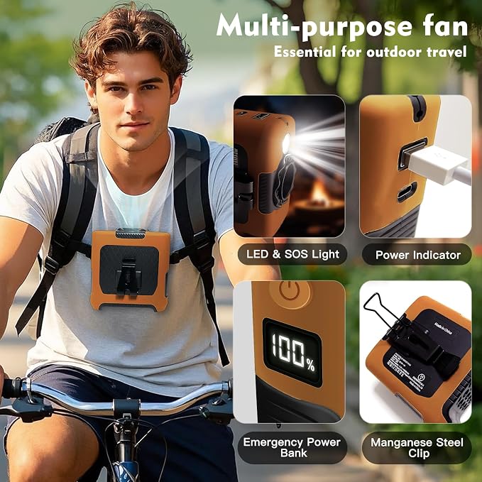 FANSYJKJ Portable Waist Fan Cooling Body Clip Belt Shirt Fans for Outdoor | 10000mAh Rechargeable Personal Fan with 5 Speed Max 55H Runtime Low Noise Shirt Fans with Flashlight for Travel Camping - Image 6