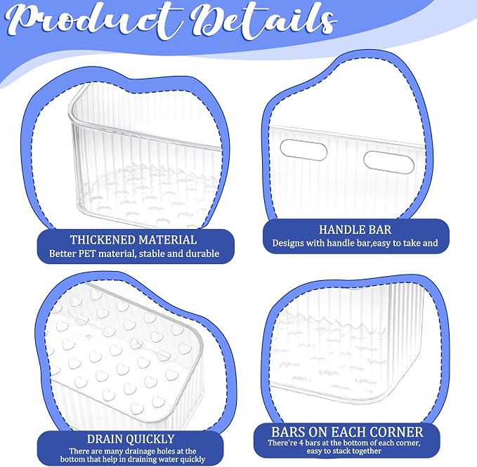 Clear Wall Basket, Wall Mounted Storage Bins, 8 Pcs | Plastic Cabinet Door Organizer Shower Caddy with Self-Adhesive Hanger, Containers Box for Bathroom Kitchen Pantry Countertop - Image 2