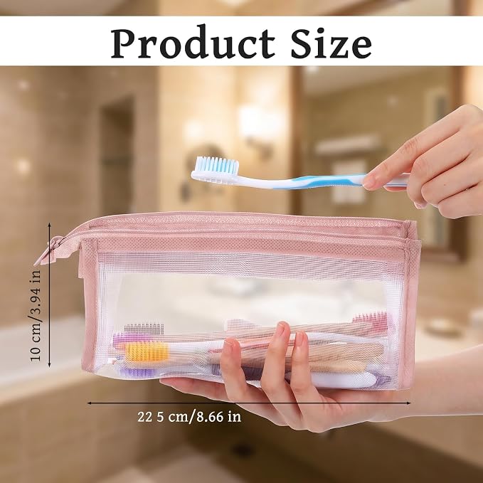 4 Pcs Mesh Toothbrush Travel Bag, 8.6 X 3.9 Inch Portable Mesh Toothbrush Pouch With Zipper, 4 Colors Square Tooth Brush Bag For Storage Toothbrushes,Toothpastes,Makeup Brushes,Pencil - Image 2