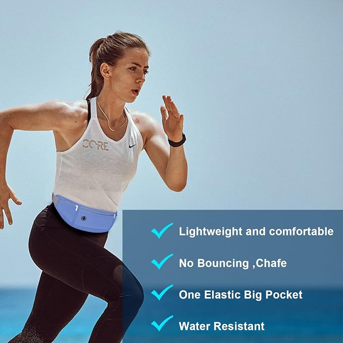 Slim Running Belt for Women Men,Runners Fanny Pack Phone Holder,Money Belt,Running Gear Accessories,with 3 Pockets.(Blue) - Image 6