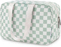 Narwey Large Capacity Travel Toiletry Bag Women, Checkered Makeup Bag with Handle, Portable Make up Cosmetic bag Organizer, Travel Bag for Toiletries, Skincare, Medicine, Essentials (Green Checker) by Narwey
