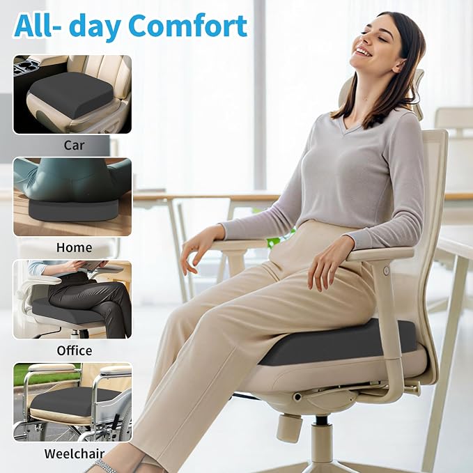TranquilRelax XL Memory Foam Seat Cushion for Office Chair, 3.35-Inch, Gray | Medium-firm Support for Long Sitting, Washable Mesh Cover, Non-slip Base, Perfect for Car Seats & Short Drivers - Image 4