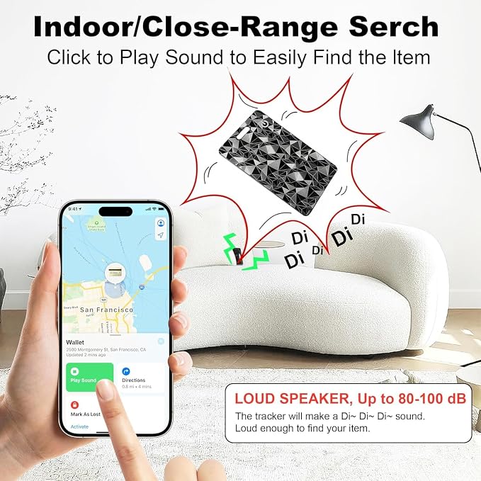 Wallet Tracker Card for Apple Find My (iOS Only), Ultra-Thin Bluetooth Tracker Smart Card Wallet Finder, IP68 Waterproof Slim Item Locator for Wallets, Keys, Passport & Luggage Tags (Diamond Black) - Image 3