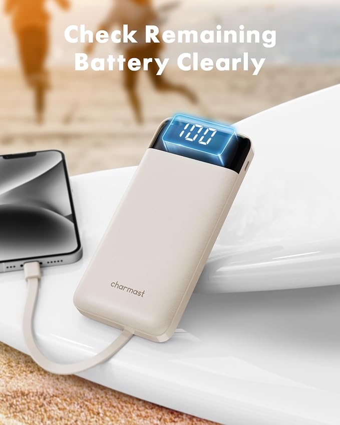 charmast 10000mAh Power Bank Portable Charger with 4 Built-in Cables | Reinforced for Durability,6 Outputs,3A Fast Charge,LED Display,TSA Compliant,Travel Must-Have, for Commuter,College Student - Image 7