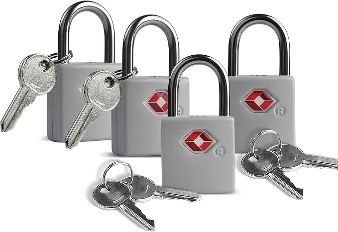 Luggage Locks TSA Approved 4 Pack, TSA Locks for Luggage International Travel Essentials, Small Padlock with Key, Keyed Alike Mini Padlock for Suitcase, Backpack, Bag, Zipper, Case, Box by SpecializeinCombinationLock